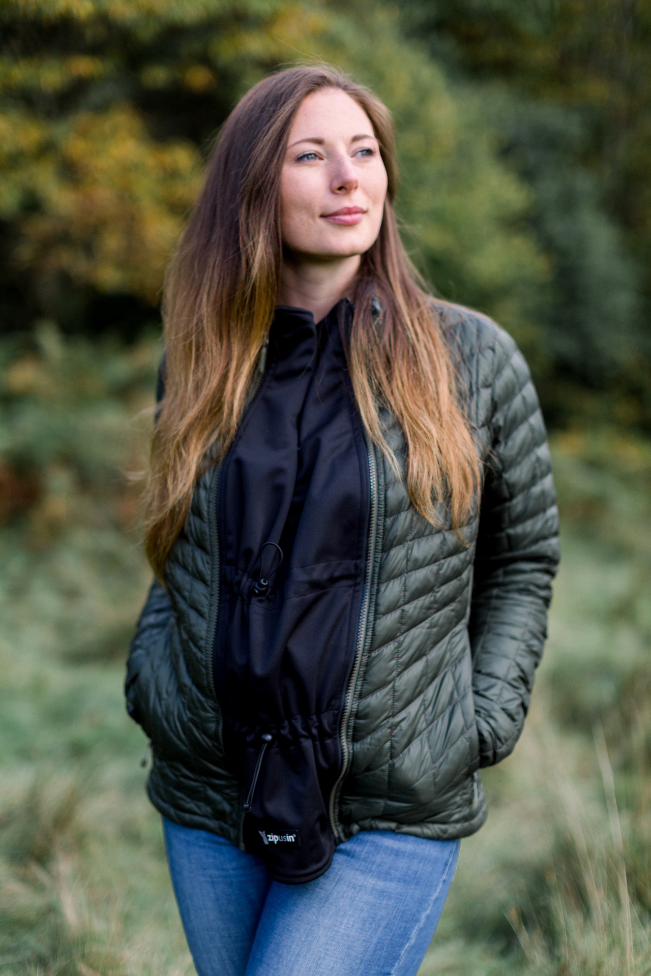 Universal expander panel in green quilted jacket